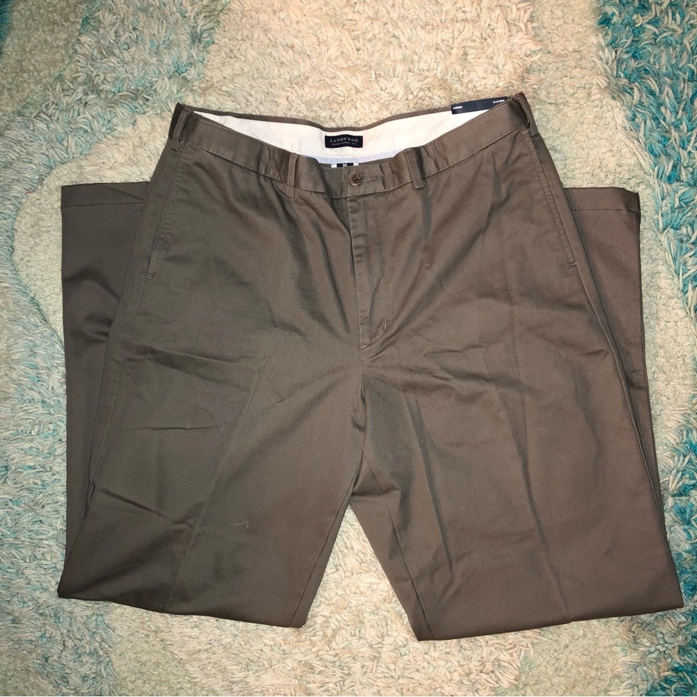 Lands' End Men's Chino Pants - Olive Brown